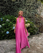 Pink/Green Fashion V-Neck Elegant Long Satin Formal Evening Dresses Party Dresses Wedding Guest Dresses Maternity Dresses