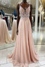 Pink v neck lace chiffon long Formal Prom dress, pink formal dress