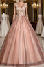 Pink v neck tulle lace long Formal Prom dress pink tulle formal dress