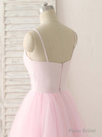 Pink V Neck Tulle Long Prom Dress Simple Pink Tulle Evening Dress