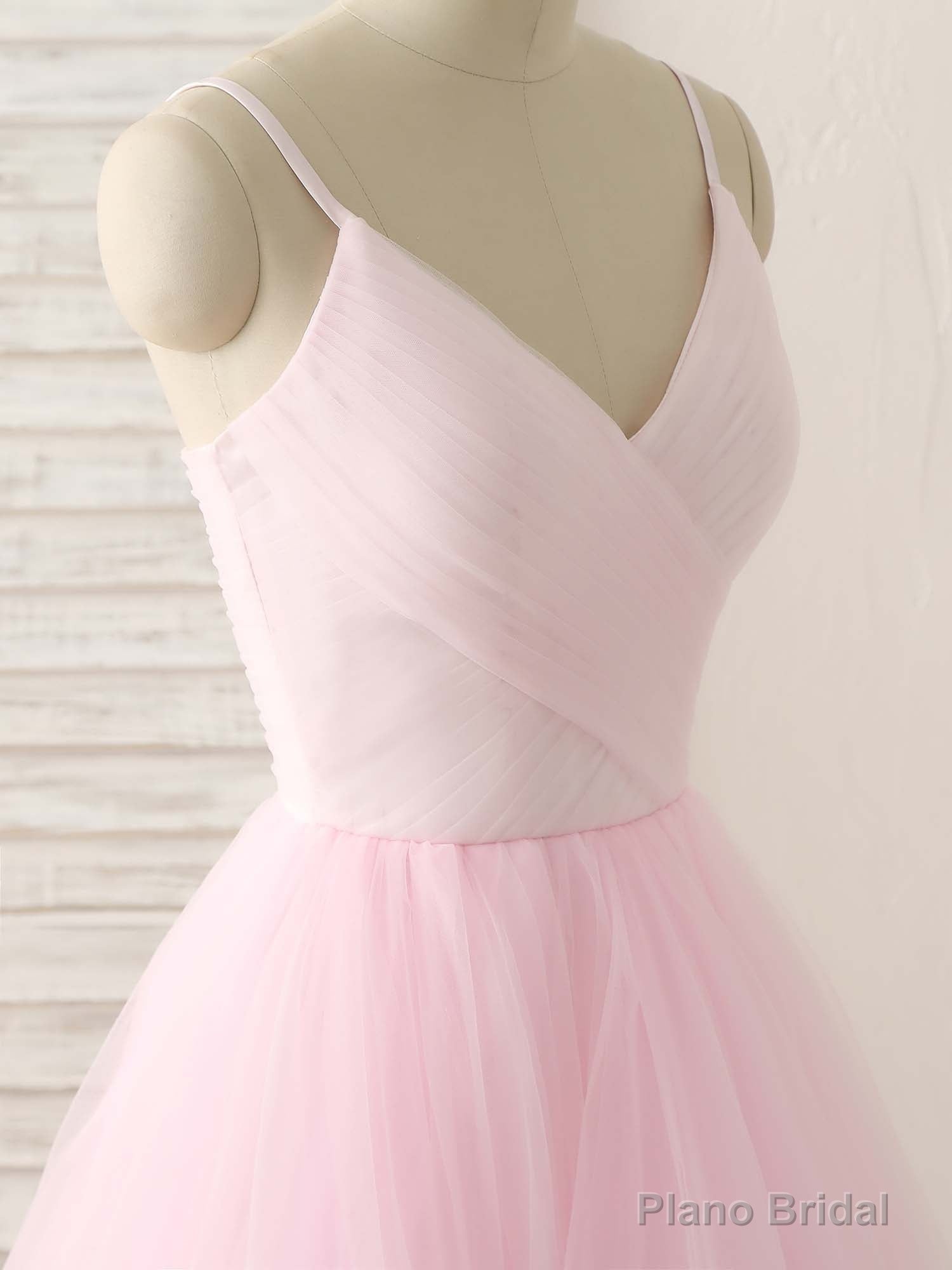 Pink V Neck Tulle Long Prom Dress Simple Pink Tulle Evening Dress