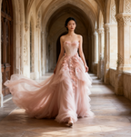 Pink Vintage A-Line Sweetheart Lace Tulle Long Formal Evening Gown Applique Wedding Dresses