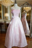Pink Vintage Shimmering Satin Spaghetti Straps Gown Princess Dresses