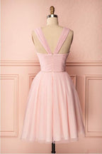 Pink Vintage Tulle Knee Length Homecoming Dresses Straps Graduation Dresses