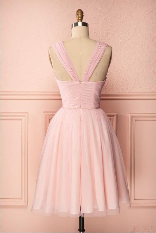 Pink Vintage Tulle Knee Length Homecoming Dresses Straps Graduation Dresses