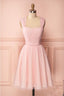 Pink Vintage Tulle Knee Length Homecoming Dresses Straps Graduation Dresses