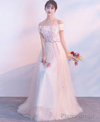Pink Tulle Off Shoulder Long Prom Dress Pink Evening Dress
