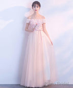 Pink Tulle Off Shoulder Long Prom Dress Pink Evening Dress