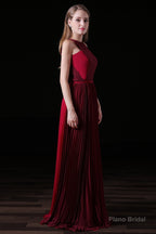 Pleat Draped Side Slit Off Shoulder Zipper Burgundy Bridesmaid Dresses