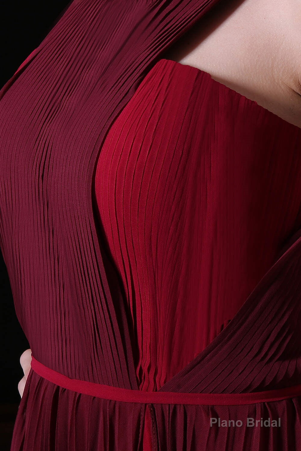 Pleat Draped Side Slit Off Shoulder Zipper Burgundy Bridesmaid Dresses