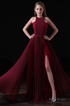 Pleat Draped Side Slit Off Shoulder Zipper Burgundy Bridesmaid Dresses