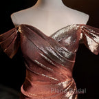 Pleat Trumpet Mermaid Coffee Sequin Formal Prom Dresses With Slit