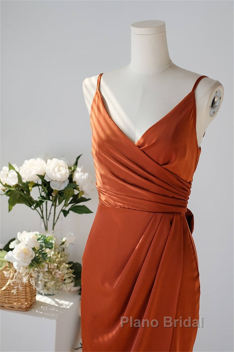 Pleated Pumpkin Sheath Bridesmaid Dresses With Belt Secondary image