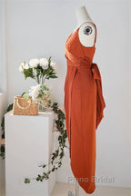 Pleated Pumpkin Sheath Bridesmaid Dresses With Belt