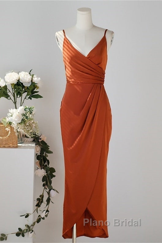 Pleated Pumpkin Sheath Bridesmaid Dresses With Belt