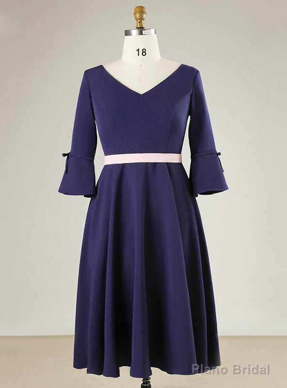 Plus Size Blue Satin Half Sleeve Prom Dress Main image