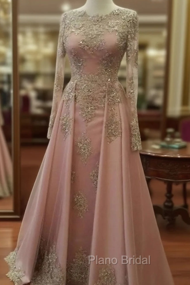 Plus Size Muslim Evening Dresses A-Line Long Sleeves Pearls Lace Islamic Dubai Kaftan Saudi Arabic Long Formal Evening Gown