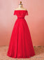 Plus Size Red Tulle Wave Point Off The Shoulder Floor Length Prom Dress