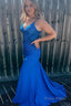 Plus Size Sparkly Spaghetti Straps Royal Blue Sequins Long Prom Dress