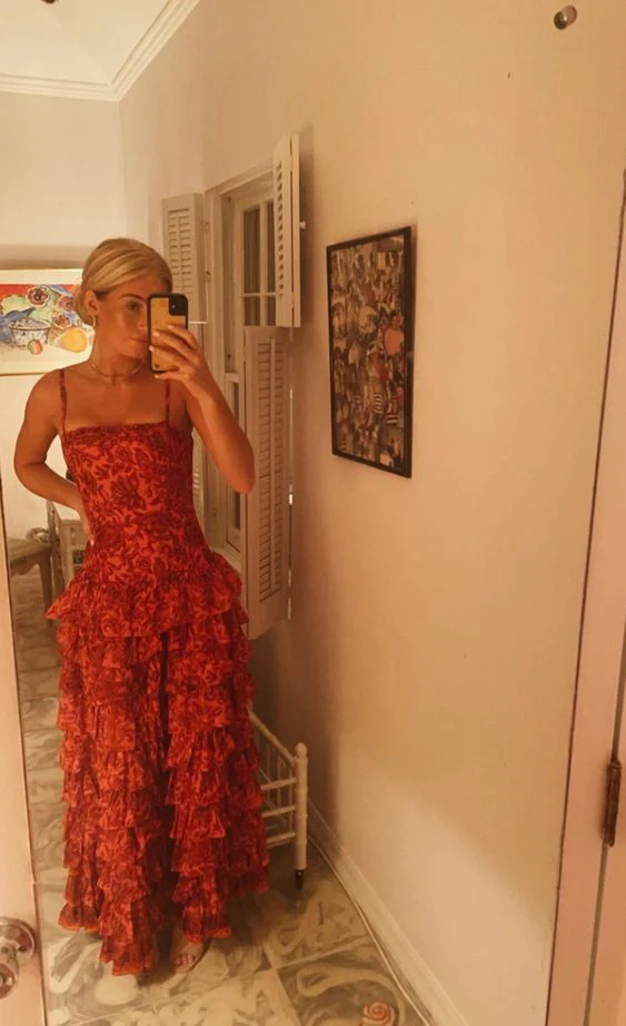 Popular Spaghetti Straps Floor Length Formal Prom Dresses New Fashion Tiered Formal Evening Dresses Main image