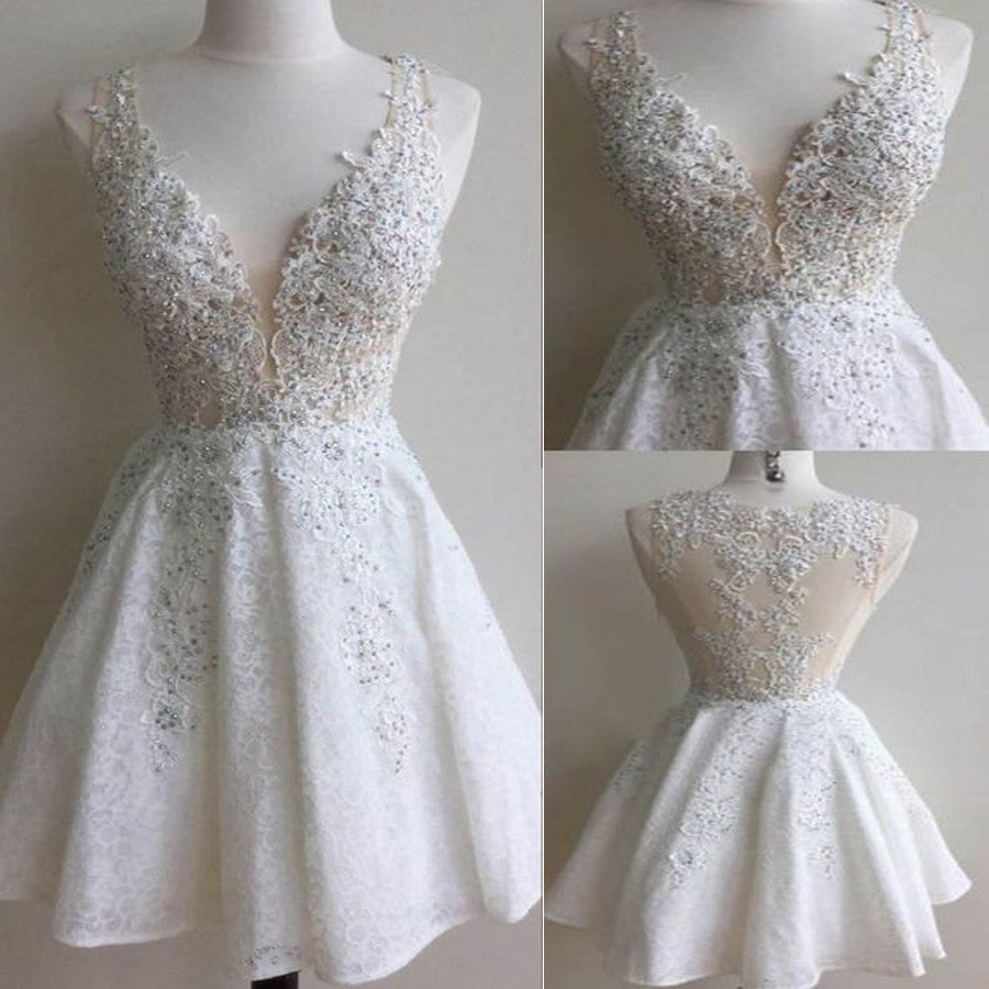 popular white lace see through gorgeous freshman cute homecoming Formal Prom gowns Dresses Main image