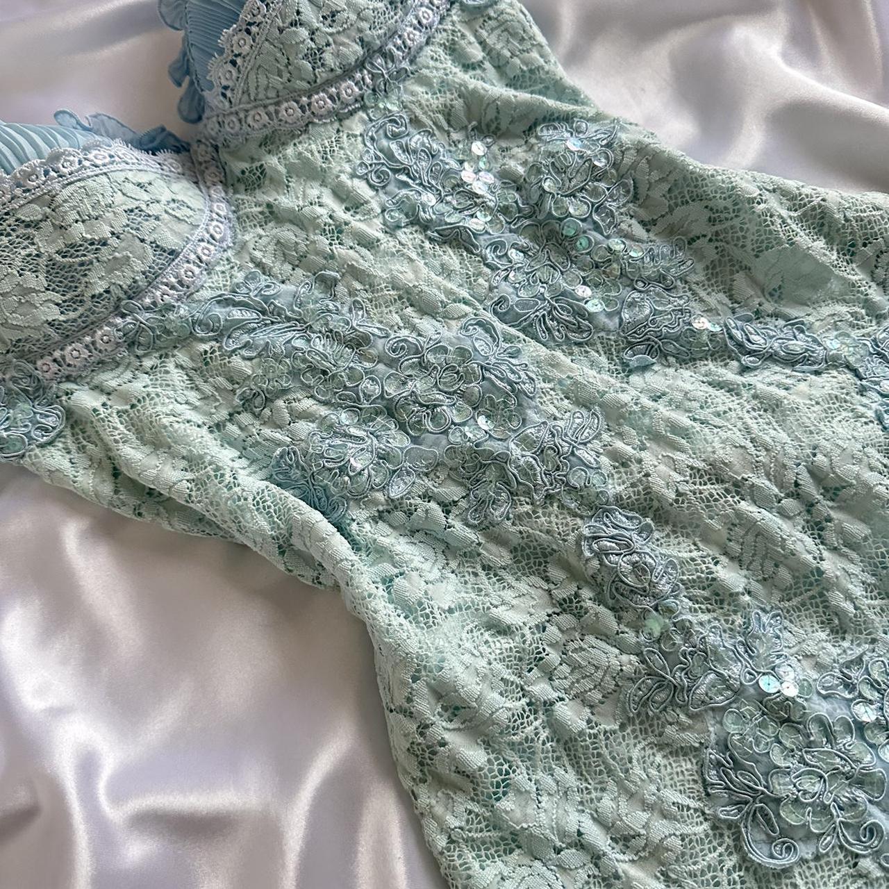 Powder Blue Sparkling Charming Retro Princess Stunning Unique Fashionable Beautiful Elegant Delicate Lace Short Lace Sequin Homecoming Dresses Formal Prom Dresses Formal Evening Dresses Birthday Party Dresses Formal Prom Dresses Secondary image