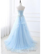 A-Line Sexy Floral Engagement Formal Prom Birthday Dresses Strapless Sleeveless Sweep / Brush Train Lace with Pleats Lace Insert