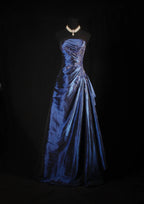 Pretty A Line Sleeveless Navy Blue Long Formal Prom Dresses Formal Evening Dresses