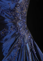 Pretty A Line Sleeveless Navy Blue Long Formal Prom Dresses Formal Evening Dresses