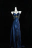Pretty A Line Halter Sleeveless Navy Blue Slit Beads Long Formal Prom Dresses Formal Evening Dresses
