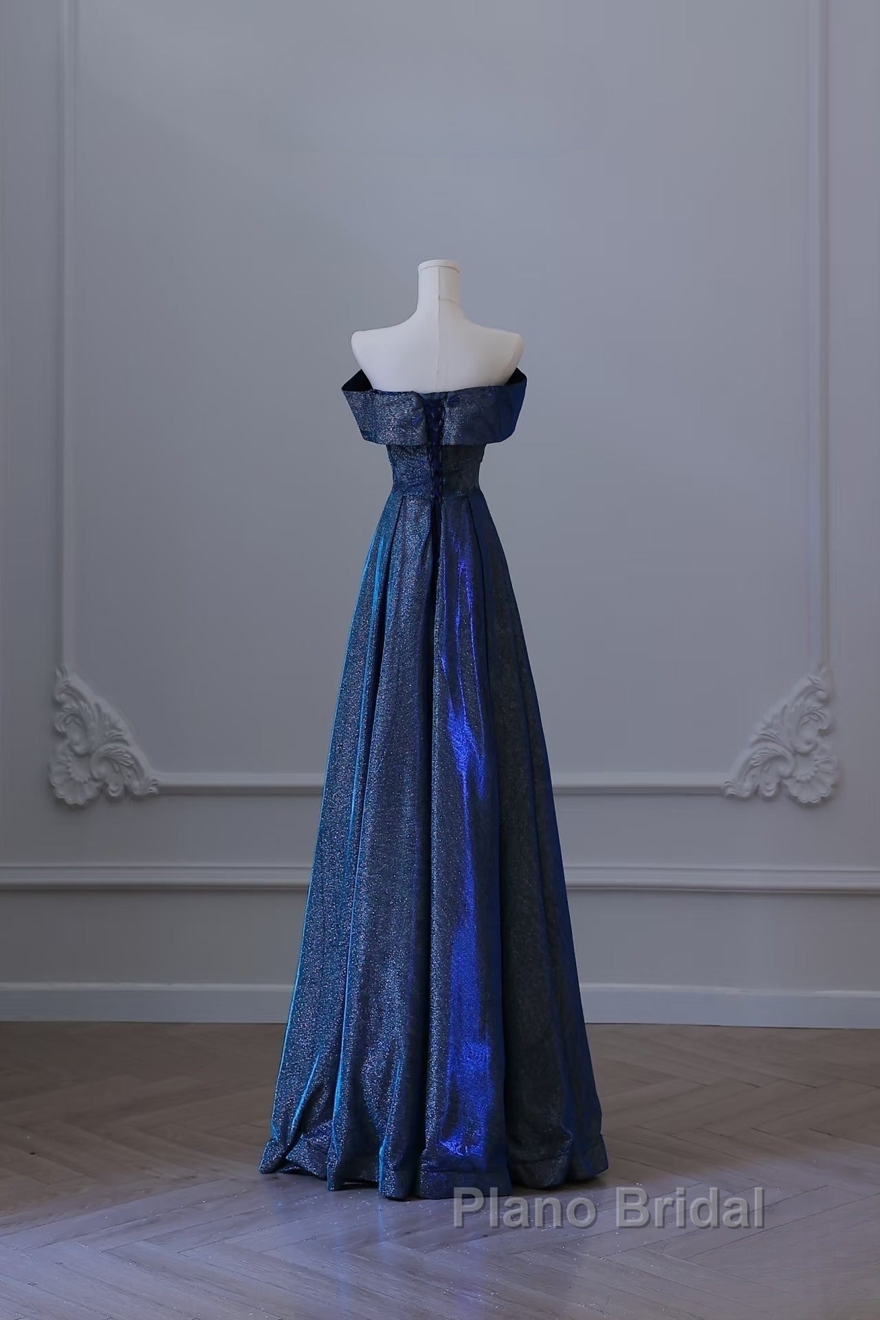 Pretty A Line Off The Shoulder Blue Sequin Long Formal Prom Dresses Evening Gowns Secondary image