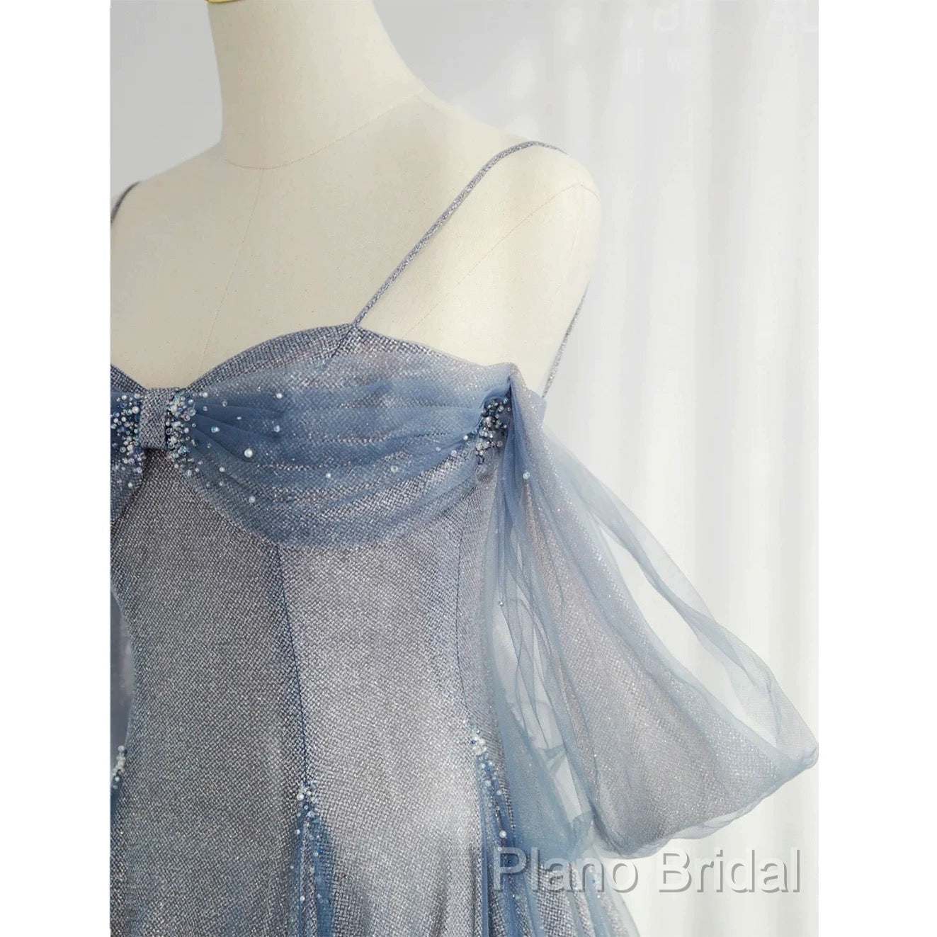 Pretty A Line Off The Shoulder Blue Sequin Tulle Long Length Formal Dresses Formal Prom Dresses