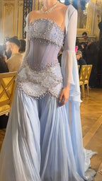 Pretty A Line Off The Shoulder Maxi Long Party Light Blue Chiffon Formal Prom Dresses Formal Evening Dresses