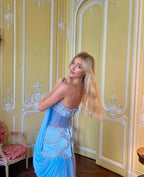 Pretty A Line Off The Shoulder Maxi Long Party Light Blue Chiffon Formal Prom Dresses Formal Evening Dresses
