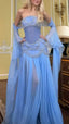 Pretty A Line Off The Shoulder Maxi Long Party Light Blue Chiffon Formal Prom Dresses Formal Evening Dresses