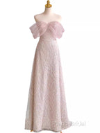 Pretty A Line Off The Shoulder Pink Sequin Long Formal Party Dresses Formal Prom Dresses With Beads