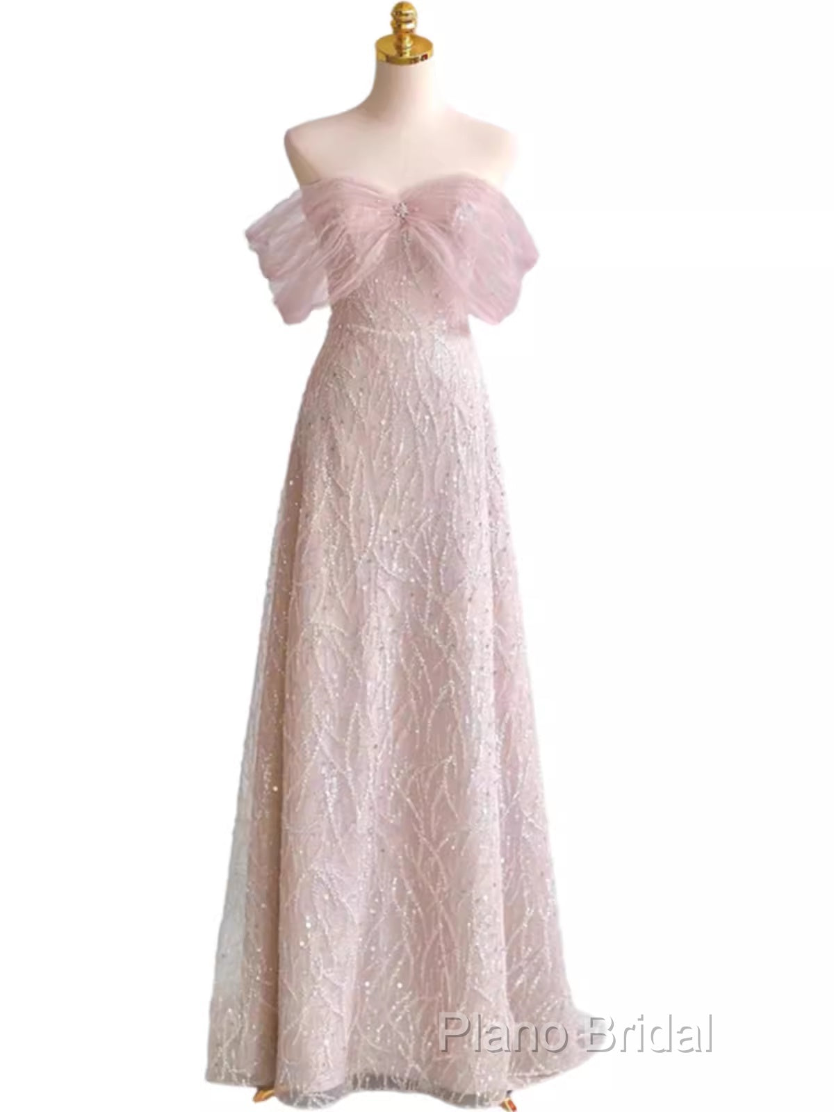 Pretty A Line Off The Shoulder Pink Sequin Long Formal Party Dresses Formal Prom Dresses With Beads