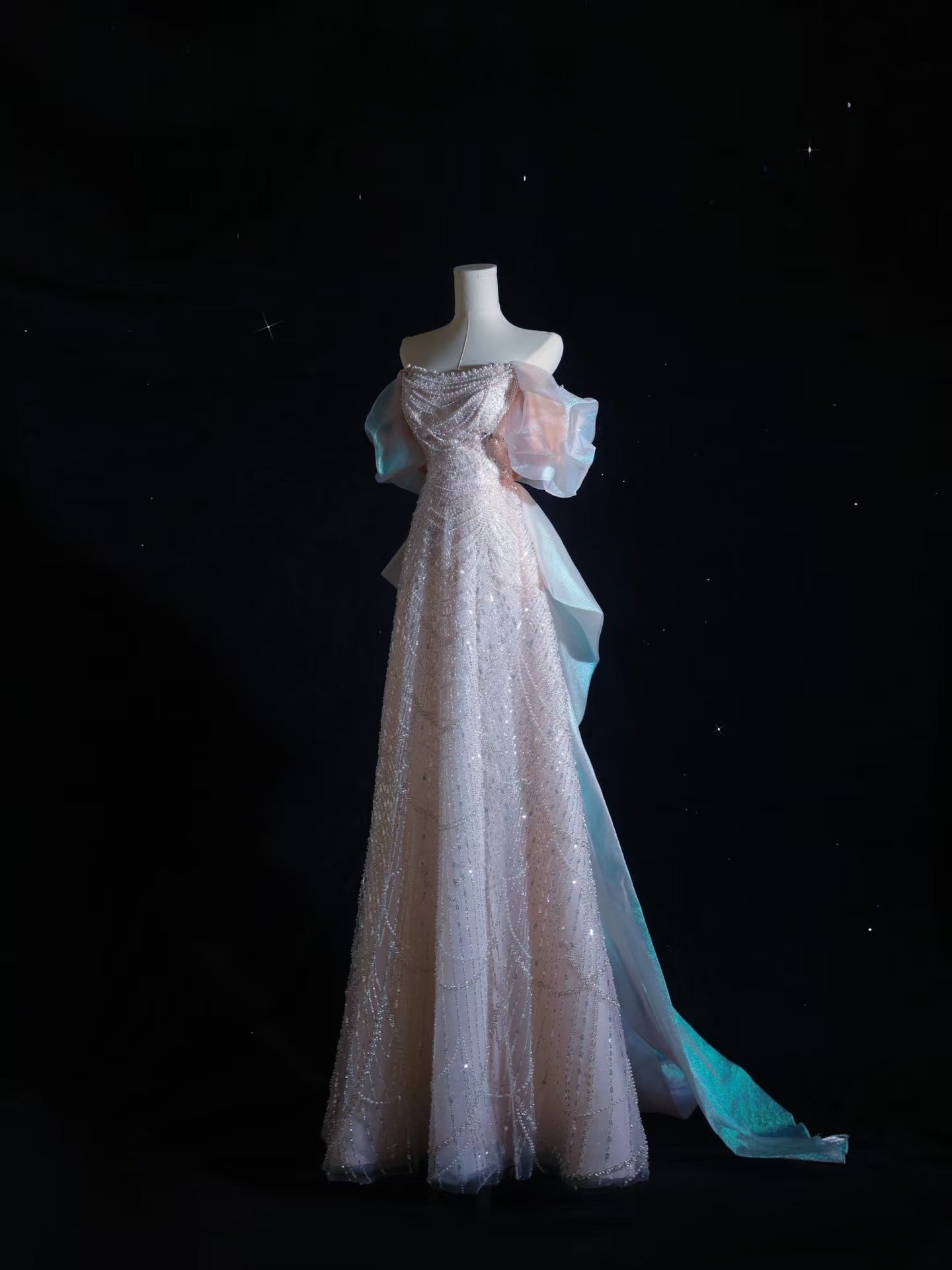 Pretty A Line Off The Shoulder Pink Sequin Long Formal Prom Dresses Formal Evening Gowns Secondary image