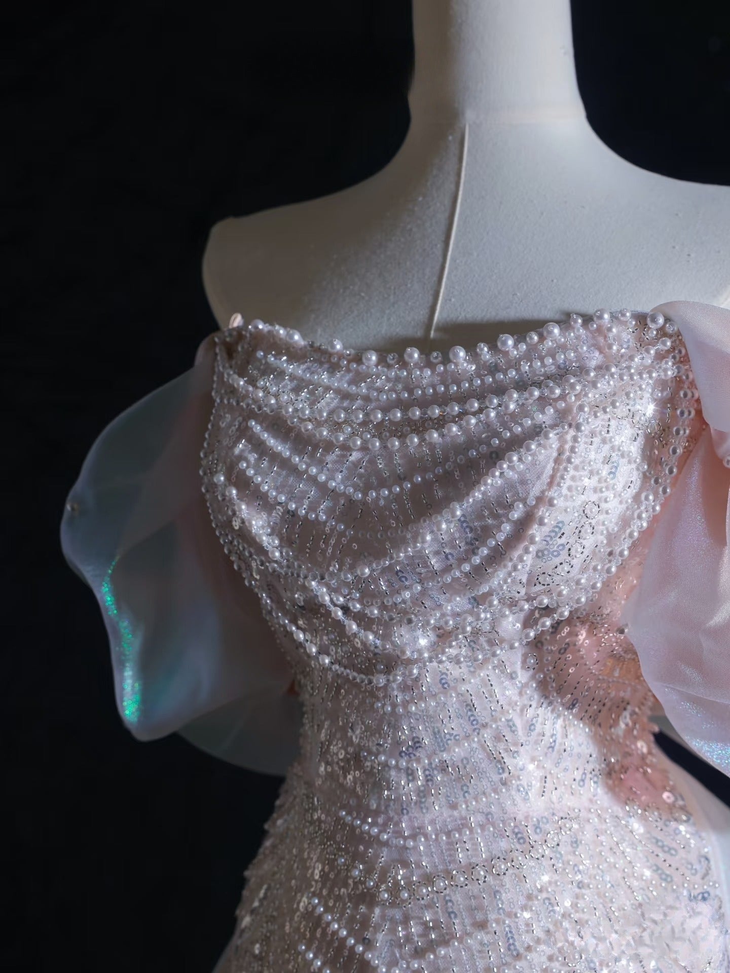 Pretty A Line Off The Shoulder Pink Sequin Long Formal Prom Dresses Formal Evening Gowns