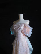 Pretty A Line Off The Shoulder Pink Sequin Long Formal Prom Dresses Formal Evening Gowns