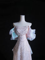 Pretty A Line Off The Shoulder Pink Sequin Long Formal Prom Dresses Formal Evening Gowns