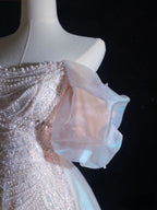 Pretty A Line Off The Shoulder Pink Sequin Long Formal Prom Dresses Formal Evening Gowns