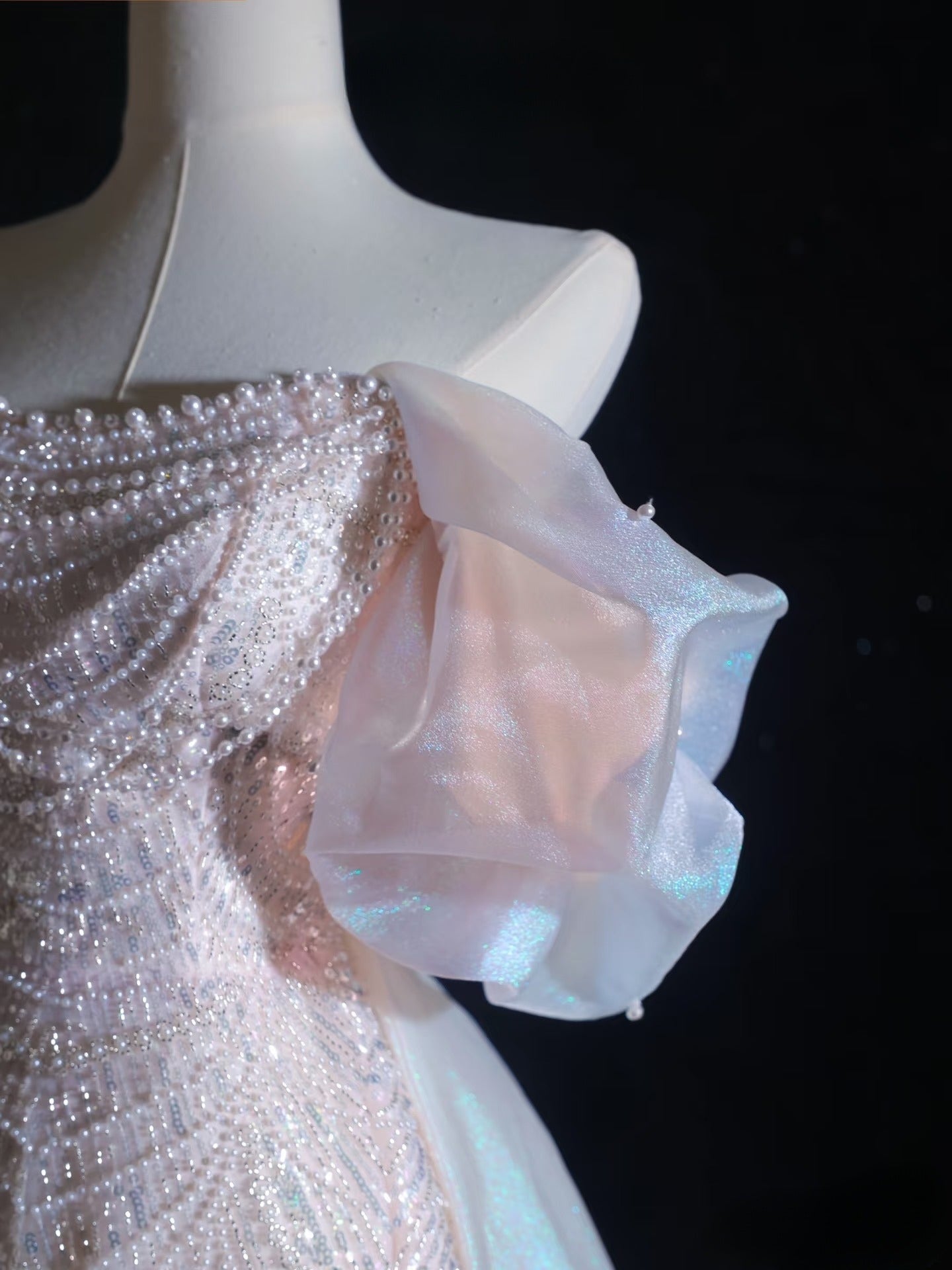 Pretty A Line Off The Shoulder Pink Sequin Long Formal Prom Dresses Formal Evening Gowns
