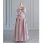 Pretty A Line One Shoulder Pink Satin Long Formal Party Dresses Formal Prom Dresses With Bowknot