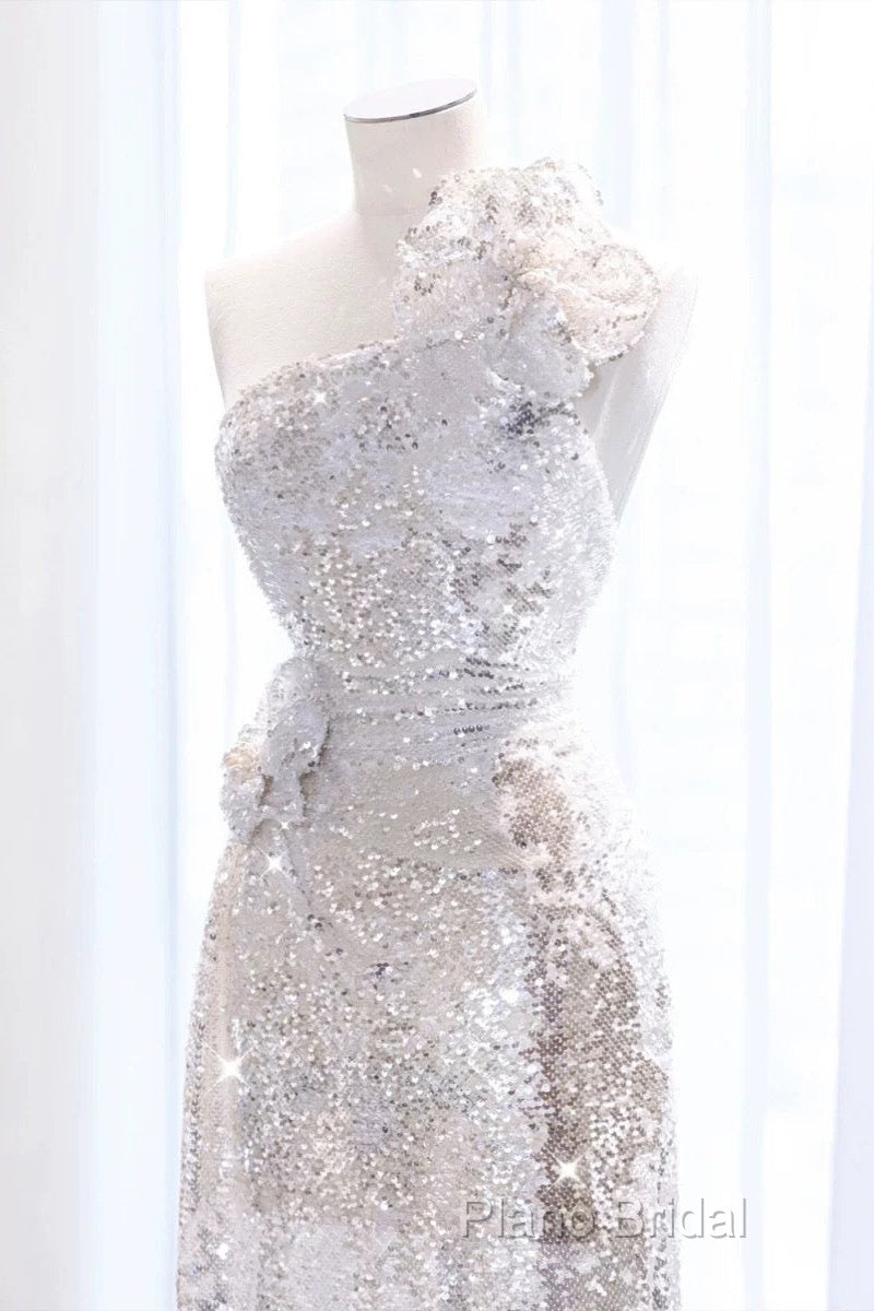 Pretty A Line One Shoulder Silver Sequin Long Length Formal Dresses Formal Prom Dresses Secondary image