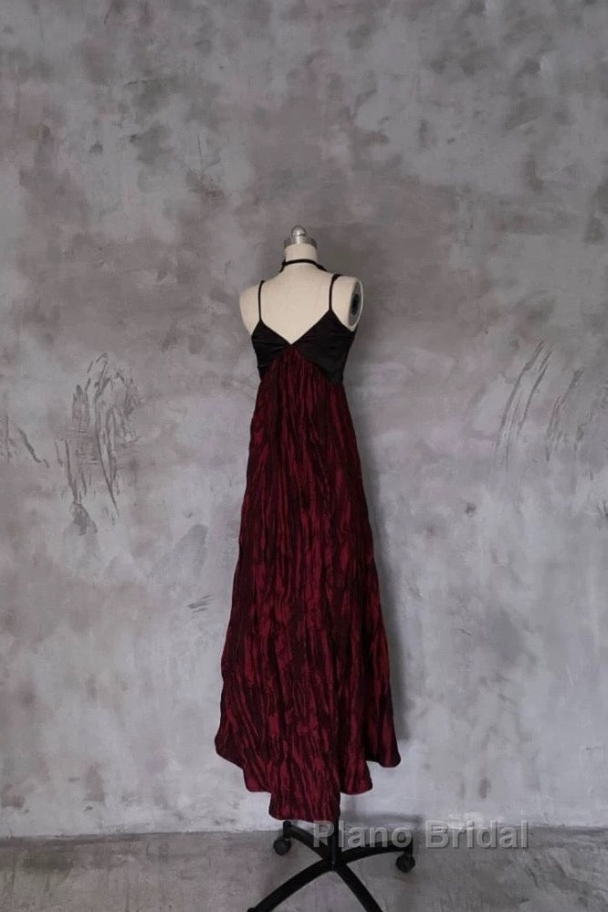 Pretty A Line Spaghetti Straps Burgundy Long Formal Prom Dresses Birthday Dresses For Women Secondary image