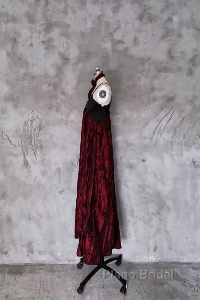 Pretty A Line Spaghetti Straps Burgundy Long Formal Prom Dresses Birthday Dresses For Women