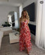 Pretty A Line Spaghetti Straps Floral Red Sleeveless Ruffles Formal Evening Formal Prom Dresses