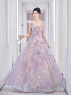 Pretty A Line Spaghetti Straps Pink Floral Long Length Evening Dresses Formal Prom Dresses