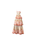 Pretty A Line Spaghetti Straps Pink Floral Ruffles Backless Long Formal Prom Dresses Formal Evening Dresses